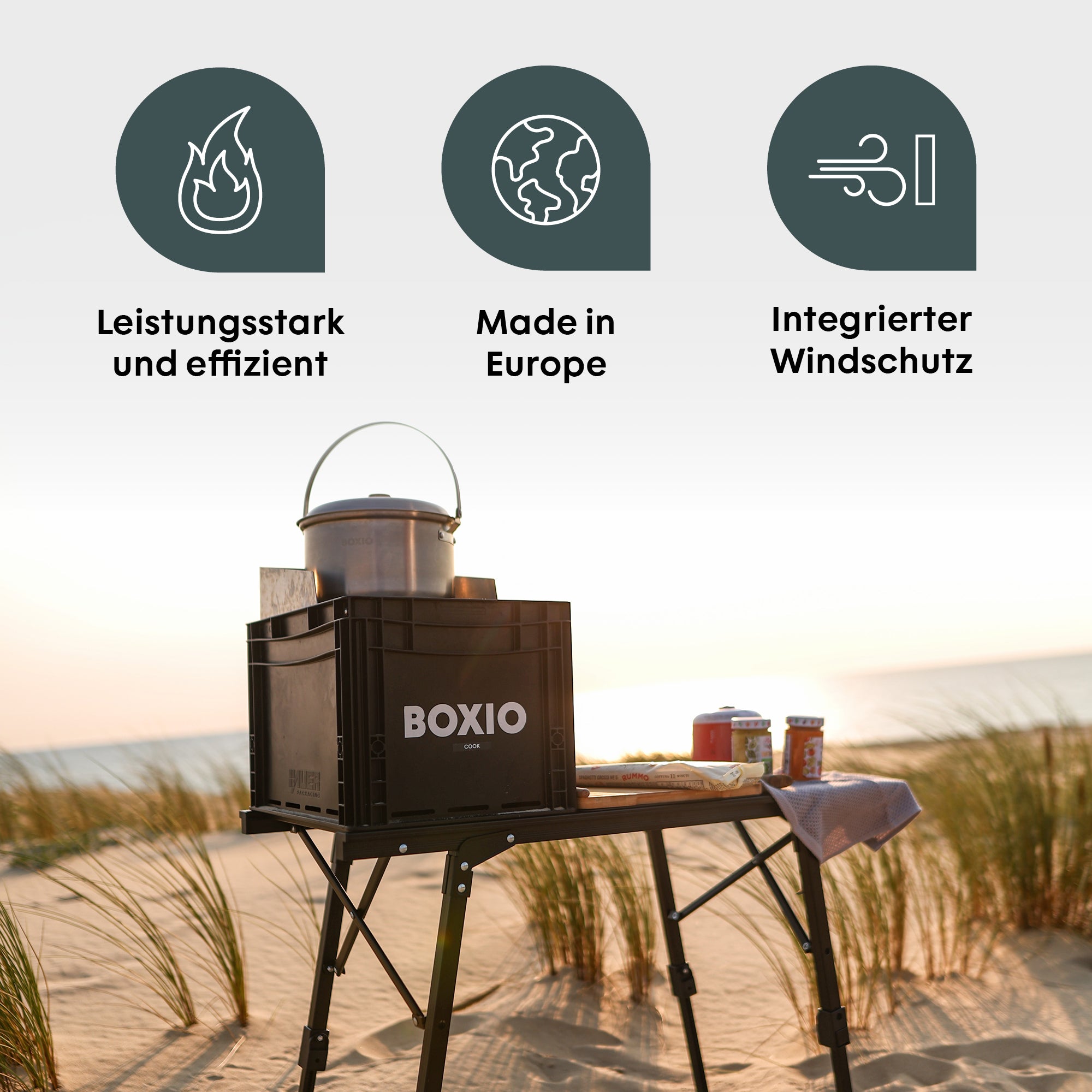 BOXIO COOK PLUS | Mobiler Gaskocher mit Topfset