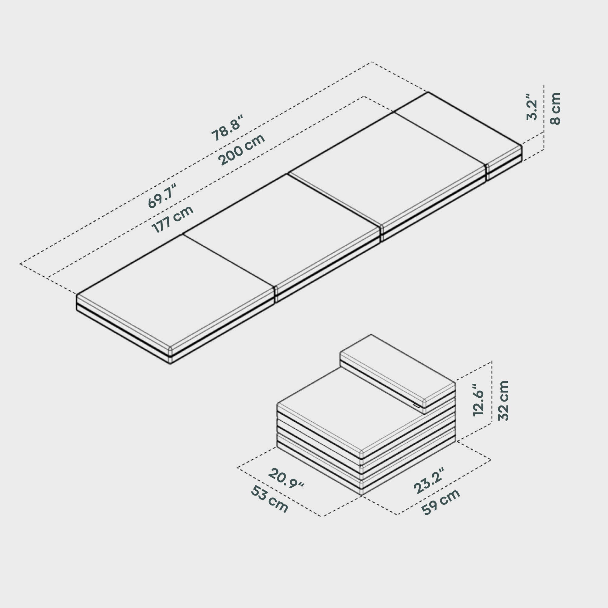 BOXIO SLEEP 53 x 200 cm I  Matelas pliable pour BOXIO RACK